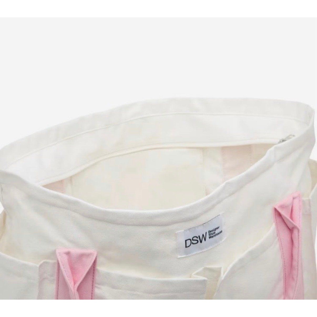 Dsw Canvas Tote Duffel Carry Bag Ivory/Pink Durable Zipper Look At My Shoes New — image 4 of 8